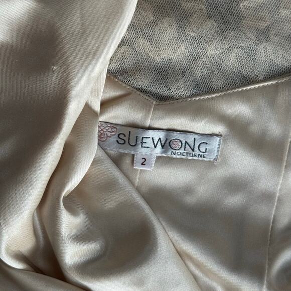 Sue Wong Embellished Cocktail Dress Size 2 Champagne Beaded - Picture 7 of 16